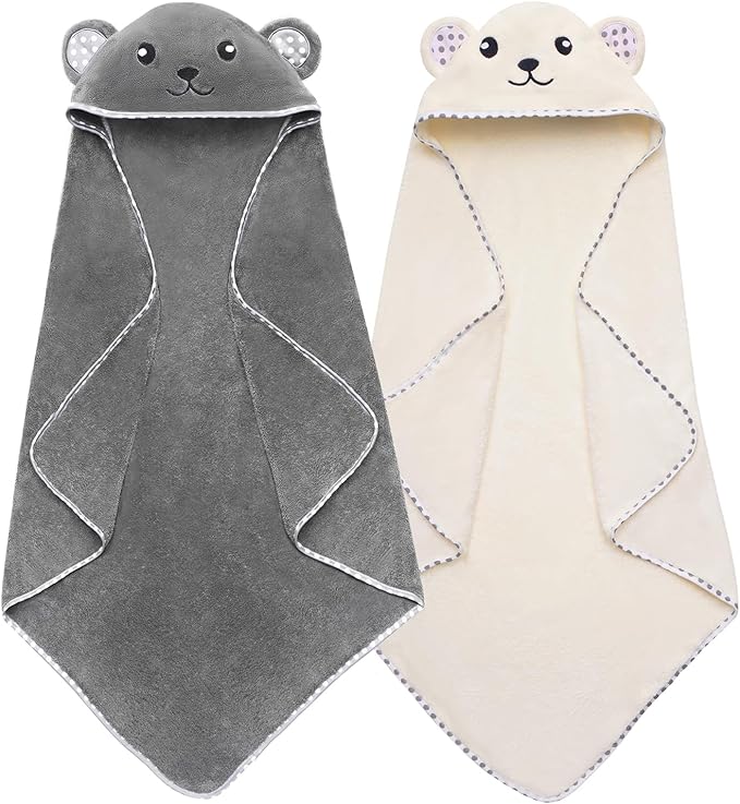 Hooded Baby Towels, 2 Pack Ultra Soft Bath Towels with Hood for Boys, Girls, Toddler, Infant, Kids - Large 31 X 31 inch Newborn Essentials (Panda)
