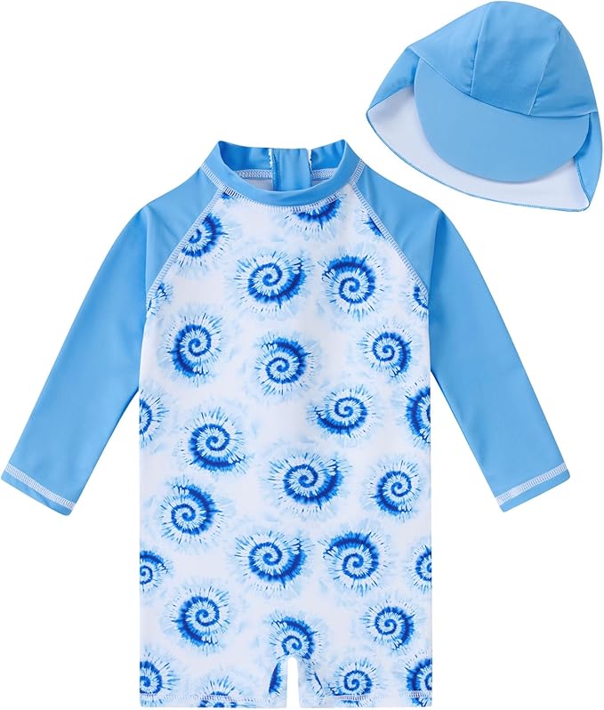 ADUKIDE Baby Boys Swimsuit Summer Beach Rash Guard Swimwear One Piece Sunsuit with Sun Hat 3-24 Months