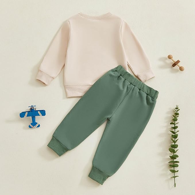 FOCUSNORM Toddler Baby Boy Fall Winter Outfit Excavator Embroidered Long Sleeve Sweatshirt Elastic Jogger Pant 2 Pcs Clothes