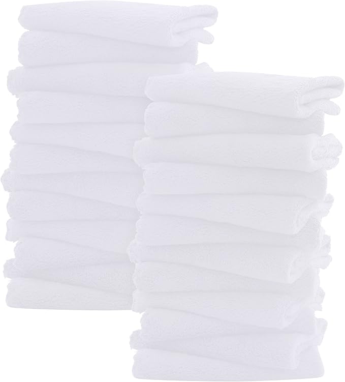 Sunny zzzZZ Ultra Soft 24 Pack Baby Washcloths - 10x10 Inches - Coral Fleece Extra Absorbent Wash Clothes for Babies, Infants and Toddlers - Sensitive Skin and Newborn - Ideal Baby - White