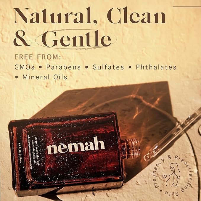 Nemah Belly Oil For Pregnant Women, Stretch Mark Oil, Quick Drying Non-Greasy With Jojoba Coconut Hemisqualane Blend, Pregnancy Stretch Mark Prevention, Pregnancy Essentials, Vegan, 3.4 Fl Oz