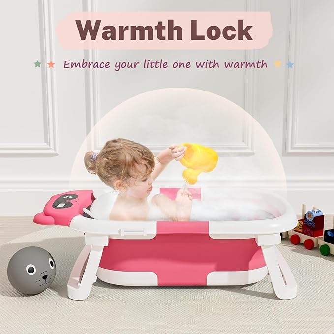 AVIDOR Baby Bathtub,Collapsible Bathtub for Newborn to Toddler,Durable Essential Infant Bath Tub,Portable Travel Baby Tub with Soft Cushion,No-Slip Hanging and Detachable(Rose Pink)