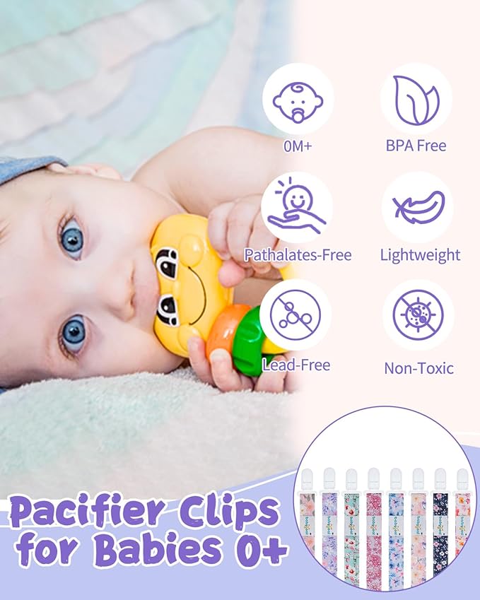 babygoal Flower Pacifier Clips, 8 Pack Binky Paci Holder Clips Fits for Most Pacifiers and Binkies 8PS47-B