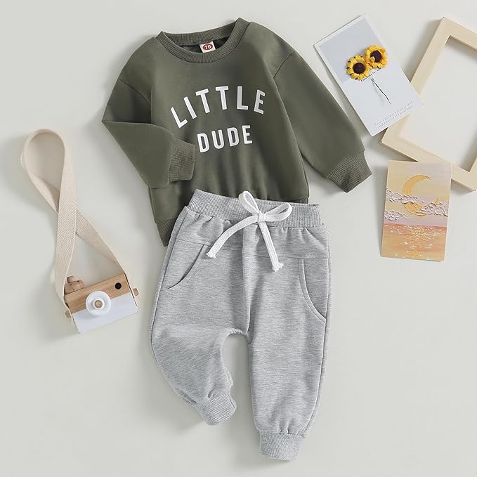 wdehow Toddler Baby Boy 2Pcs Outfits Letters Print Pullover Tops + Drawstring Pants Set Fall Winter Clothes