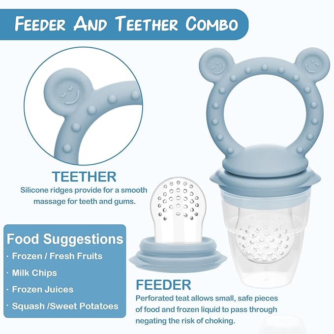 WAJIAYON Baby Breastmilk Popsicle Molds & Baby Fruit Feeder, Infant Food Freezer Tray Storage Containers, Silicone Teething Pacifier Feeder and Teether for Babies,Shower Gifts for Boys and Girls-Blue