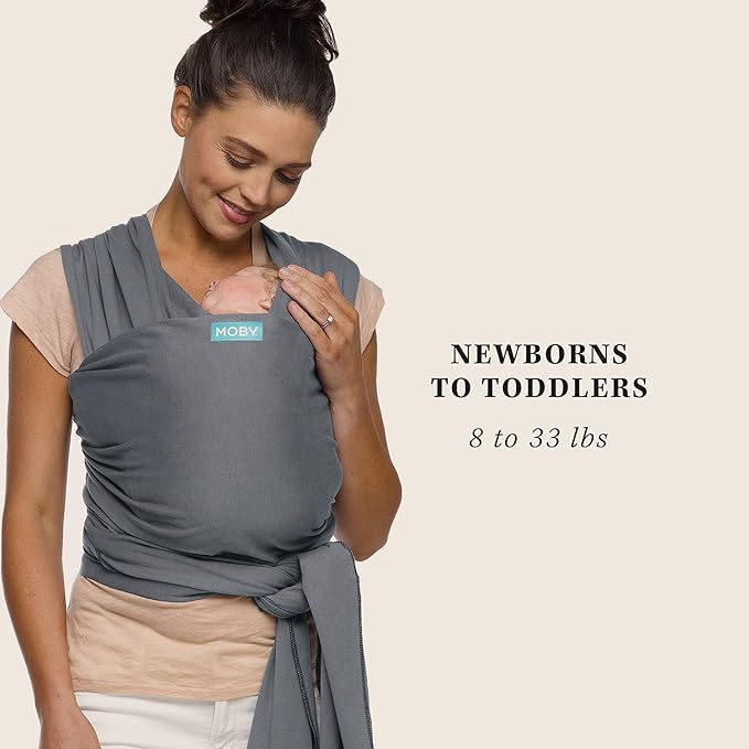 Moby Baby Wrap Carrier Classic for Newborns to Toddlers (8-33lbs), Infant Sling Carrier, Lightweight & Hands Free Design, Adjustable for All Body Types (Flint)
