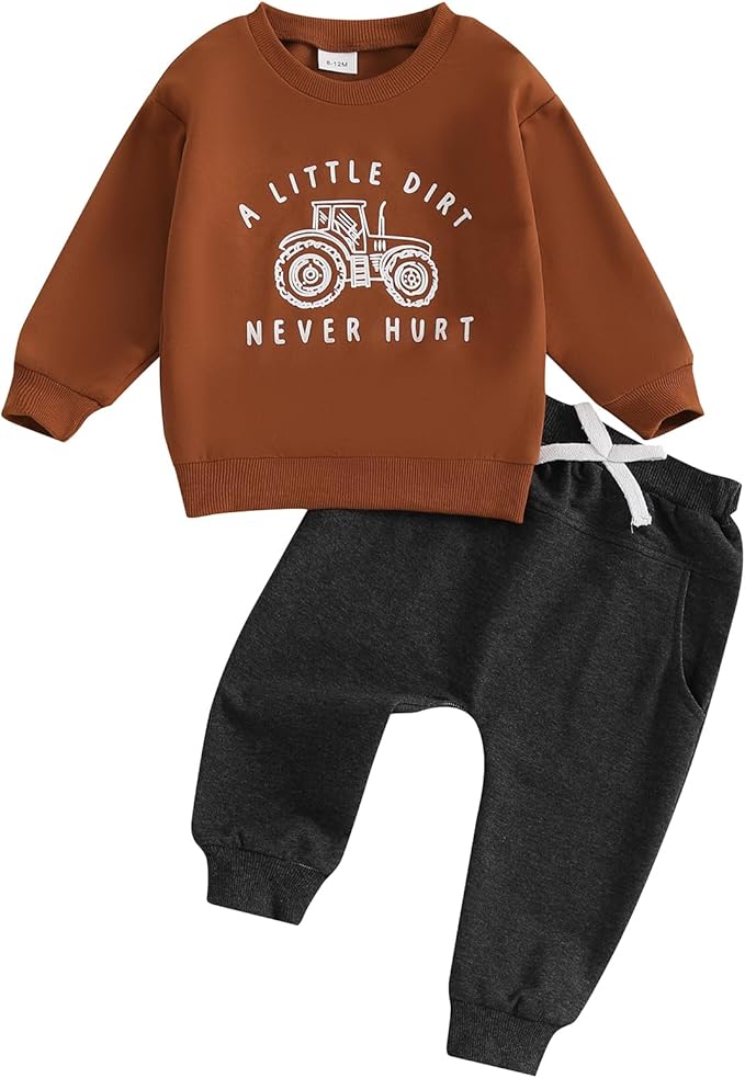 Toddler Baby Boy Fall Winter Outfits Tractor Print Long Sleeve Sweatshirt Pants Set Kids Sweatsuit Clothes