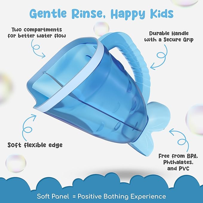 S.C. Products Fish Shampoo Baby Rinse Cup and Bath Pail - Tear-Free, Durable, BPA-Free, Safe, and Ergonomic Design for Hassle-Free Bathing | Blue