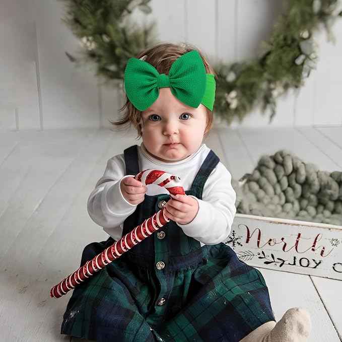 YanJie Baby Headbands, Red Hair Bow and Green Elastic Nylon Hairbands for Newborns and Infants, 2Pcs