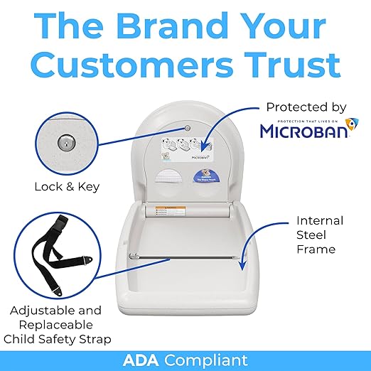 Koala Kare KB301-05 Vertical Surface Mounted Baby Changing Table - Foldable Plastic Diaper Changing Station (White Granite)