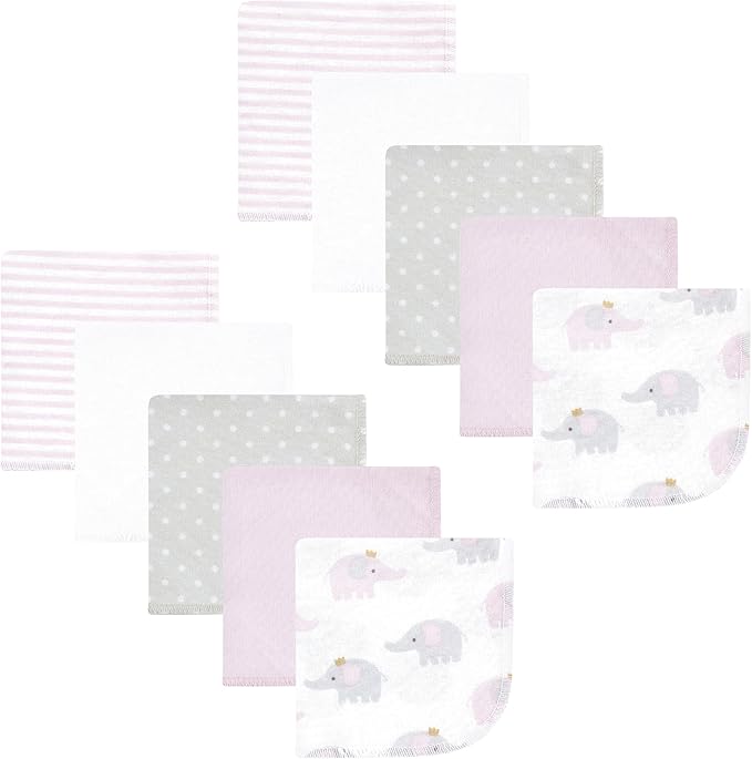 Hudson Baby Unisex Baby Flannel Cotton Washcloths, Lilac Elephants 10 Pack, One Size