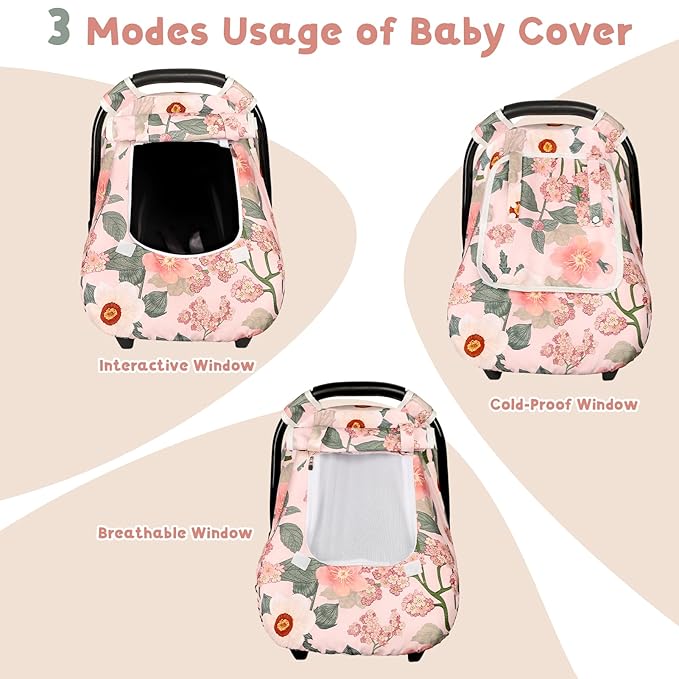 TANOFAR Car Seat Cover Baby, Winter Carseat Cover for Newborn, Infant Car Seat Cover with Windproof and Kick-Proof, Super Warm Plush Fleece Baby Carrier Cover for Infant Boys Girls (Floral)