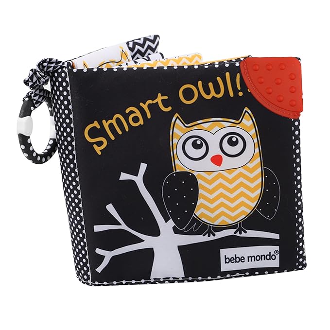 Touch and Feel Cloth Crinkle Books for Babies Infant, Baby Books Toys 0-3-6-12 Months, Christmas Shower Baby Gifts, High Contrast Toy,Teething Teethers, Tummy Time Mirror Toys for Boys and Girls-Owl