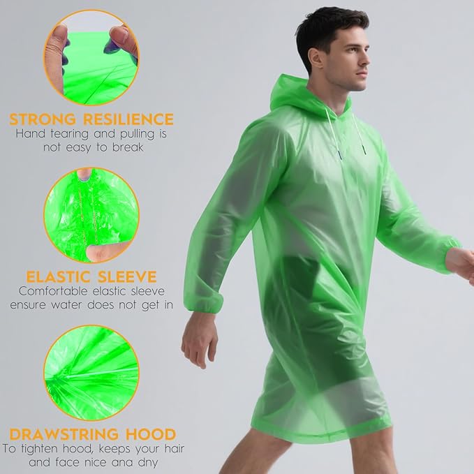 6 & 20 & 50 Pack Disposable Rain Ponchos for Adults/Youth, Waterproof PE Raincoats with Drawstring, Camping/Emergency