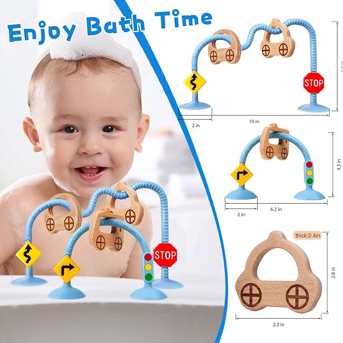 Baby Suction Cup Sensory Toy - Baby Toys for High Chairs, Airplane Travel, Bathtub, Restaurant, Montessori Interactive Silicone Teething Toys for Infants and Toddlers, Enhance Fine Motor Skills