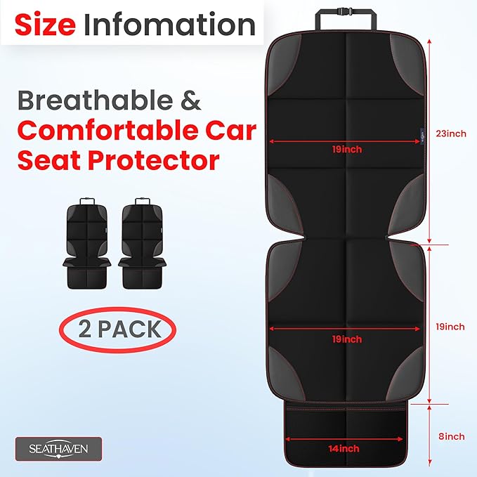 Car Seat Protector for Child Car Seat, 2 Pack Waterproof 600D Carseat Cover for Baby/Pets with Non-Slip Backing, Thick Padding, Mesh Pockets - Leather Seat Protector for Cars, SUV, Truck (Black)