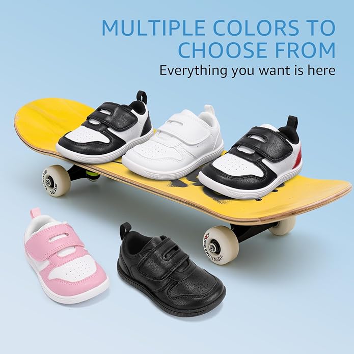 Toddler Wide Toe Box Barefoot Shoes Boys Girls Sneakers Zero Drop Kid Tennis Running Shoes Lightweight Non-Slip Comfortable Leather First Walking Shoe Outdoor Activities School