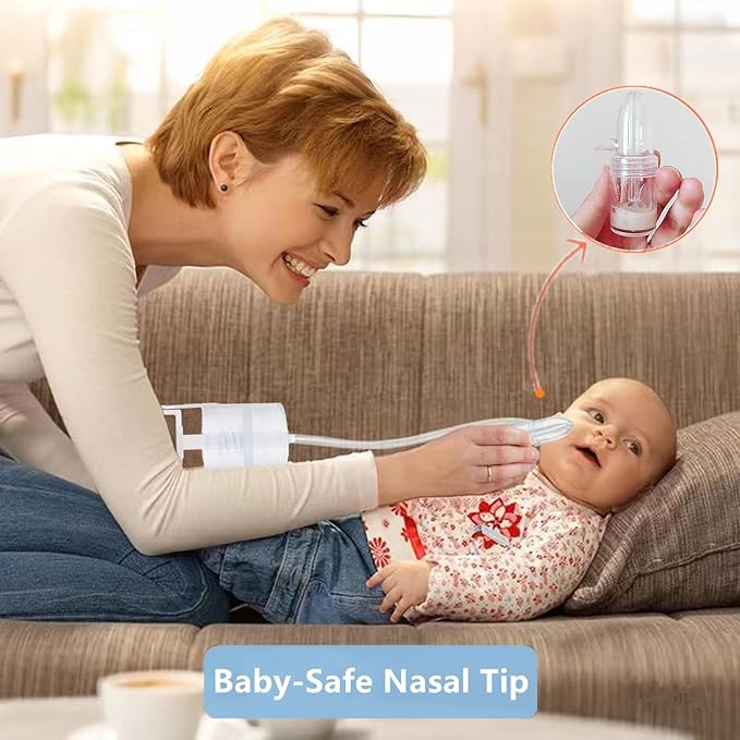 Nasal Aspirator for Baby, Baby Nose Sucker, Booger Sucker with Hand Pump and Non-Invasive Tip to Clear Clogged Passages and Boogers (Translucent White, Standard)