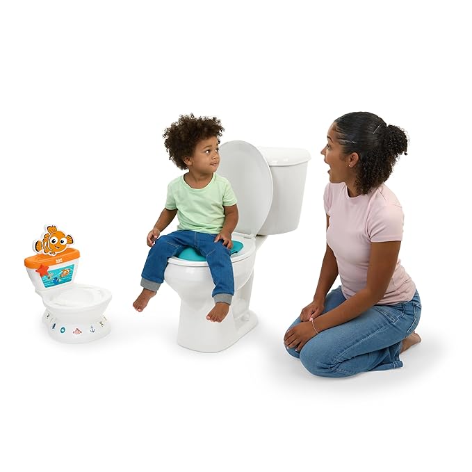 Bright Starts Disney Junior Finding Nemo My Size Potty Training Toilet, Toddler Potty Chair with Flushing & Cheering Sounds, Removable Seat with Splash Guard & Handles, Ages 18+ Months, Up to 50 lbs