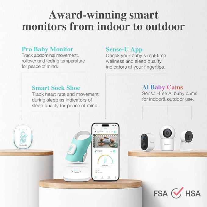Sense-U Smart Sock Shoe Baby Monitor (Long Range) - Track Baby’s Heart Rate, Movement and Sleep from Anywhere