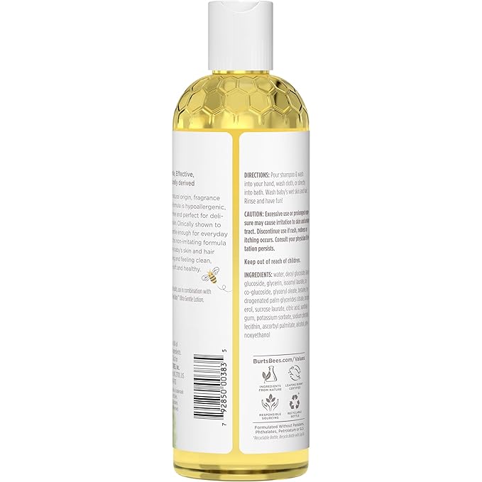 Burt's Bees Baby Shampoo & Wash, Fragrance Free & Tear Free Baby Soap - 12 Ounce Bottle, Pack of 3