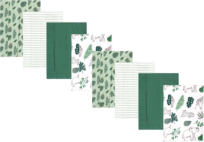 Hudson Baby Cotton Poly Flannel Burp Cloths Multipack, Jungle 8-Pack, One Size