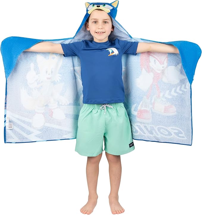 Sonic The Hedgehog, Anime, Bath/Pool/Beach Soft Cotton Terry Hooded Towel Wrap, 24 in x 50 in, By Franco Kids