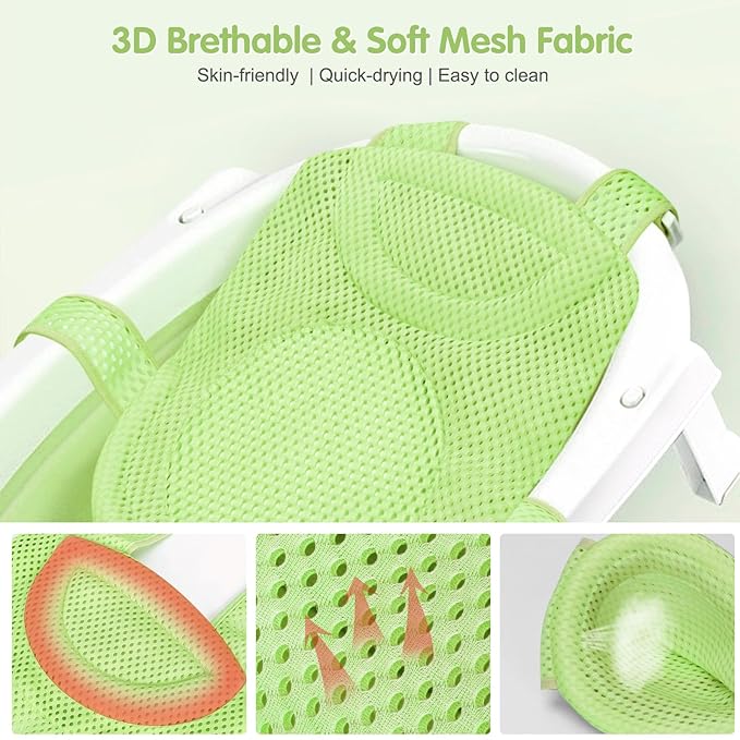 Colorlife Baby Bath Seat Support Net Infant Bathing Seat Support Mat, Adjustable Comfortable Non-Slip Five-Pointed Baby Shower Net Bathtub Sit Up Mesh for Newborn 0-12 Months-Grass Green(No Bathtub)