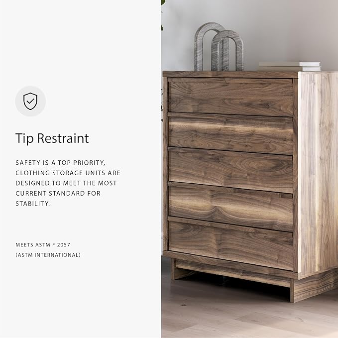Signature Design by Ashley Darcalli Casual 5-Drawer Wide Chest with Easy Glide and Safety Stop for Bedroom, Light Brown