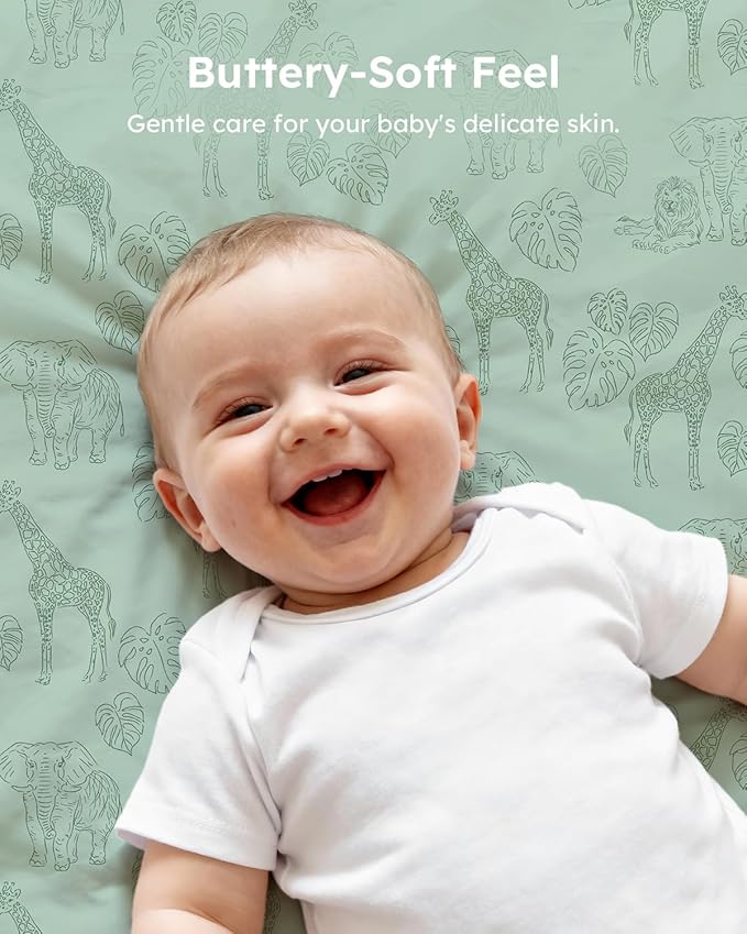 Pack and Play Sheets Fitted 3 Pack, Mini Crib Sheets for Pack N Play Mattress Stretchy Portable Playard Sheets, Soft Breathable Green & Blue Dinosaur