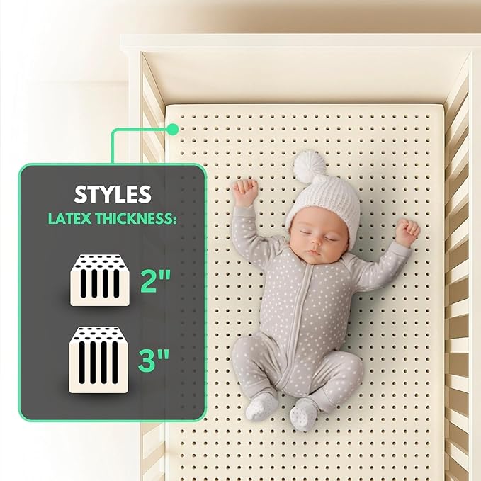 Organic Baby Mattress Topper with - GOLS/GOTS Certified - Breathable, Hypoallergenic, Non-Toxic, USA Made - Tencel Removable Cover, 2" MiniCrib (38"x24")