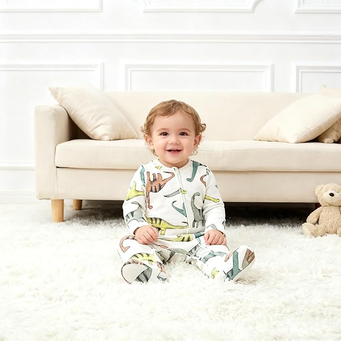 Baby Footie Jumpsuit, 100% Cotton Long Sleeve Footed Romper, Summer Outfit for 0-12 Months