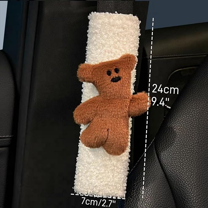 2 PCS Seat Belt Cover Pad, Cute Kawaii Animal Bear Seatbelt Covers for Kids and Adults, Winter Plush Fluffy Soft Seat Belt Cover, Cartoon Seatbelt Cushion,Car Seat Strap Pads (C-Bear)