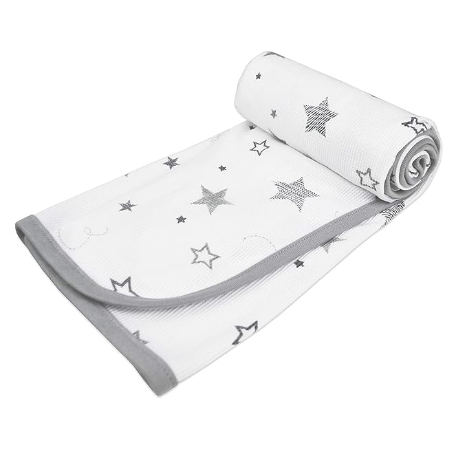 American Baby Company 100% Cotton Thermal Waffle Swaddle Blanket (30" x 40"), Soft, Breathable & Stretchy, Super Stars, for Boys and Girls, Perfect for Swaddling, Travel and Gifting