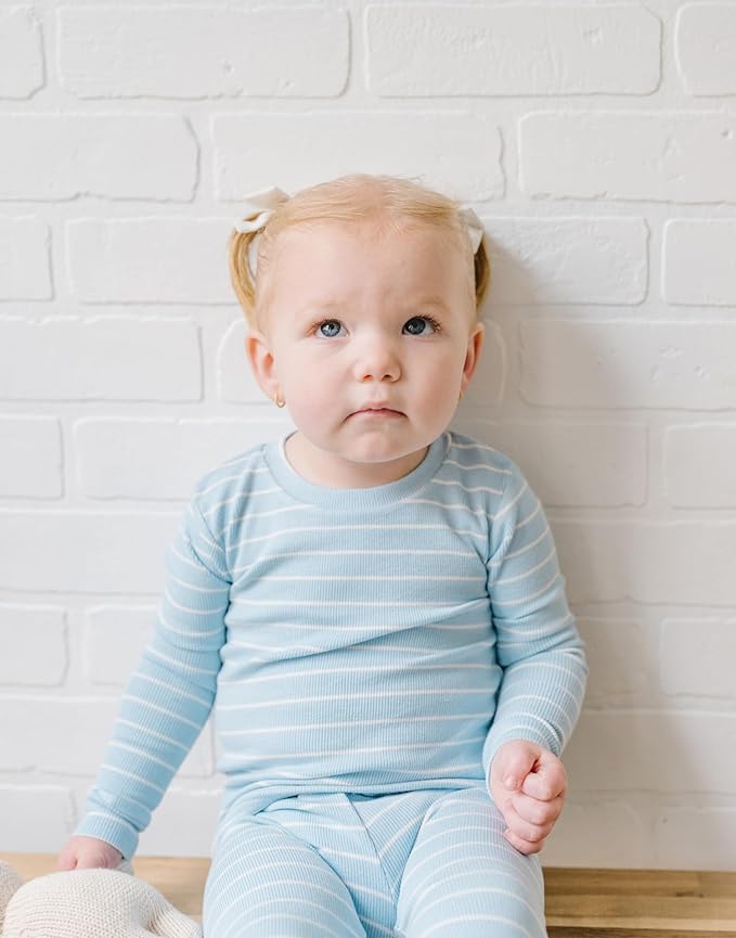 moimoln Stripe Pajamas Set 12M-8Y Ribbed Unisex Baby & Toddler, Soft Viscose, Snug-Fit, Everyday Sleepwear