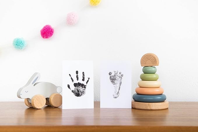 Pearhead Newborn Baby Handprint and Footprint Kit - No Mess Clean-Touch Ink Pad With Impression Cards, Safe for Skin, Perfect Keepsake for Family, Acid-Free, Black