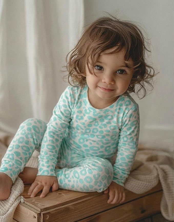 moimoln Baby Toddler Pajama Set Snug-Fit Cotton Modal Sleepwear, Leopard, Check & Solid Mix (6M-8Y, 1/2 Pack)