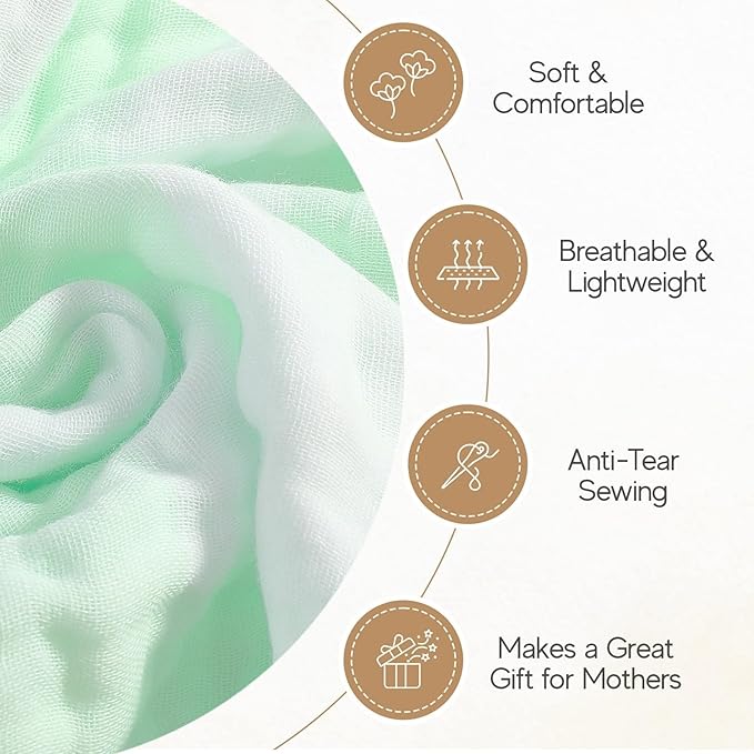 5-Piece Muslin Baby Bath Towel Set - 100% Organic Cotton, (2) Large 6-Layer 41x41 Towels & (3) Washcloths, Multi-Use Blanket & Bath (Green Striped)