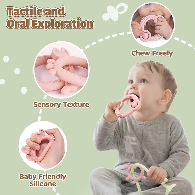 Baby Silicone Teether Sensory Toys: High Chair Suction Cup Toys, Teething Relief Tactile Developmental Toys for Babies, Baby Einstein Activity Toys for Table, Airplane Travel, 0-6 6-12 Months