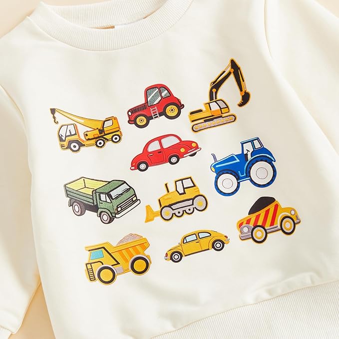 Fernvia Toddler Baby Boy Clothes Set 2T 3T 4T 5T Truck Excavator Print Long Sleeve Sweatshirt Elastic Pants Fall Outfits