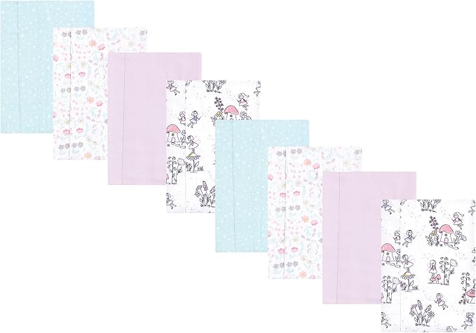 Hudson Baby Cotton Poly Flannel Burp Cloths Multipack, Garden Fairies 8-Pack, One Size