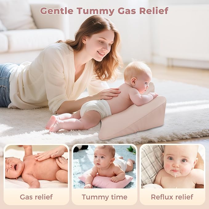 Tummy Time Prop for Baby Gas, Colic Relief & Burp, Nursing Reflux Prop for Feeding, Neck, Shoulder and Body Support, Activity Support Pillow for Newborns and Infant 0-12 Months - Pink