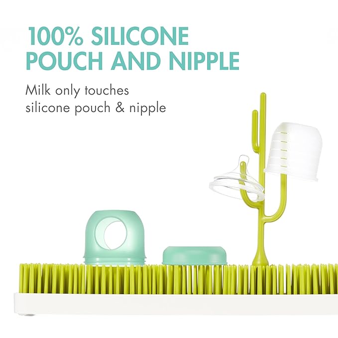 Boon Nursh Reusable Silicone Pouch Baby Bottles - Medium Flow Nipple - Silicone Baby Bottle Pouch and Nipple - Baby Feeding Essentials - Mint - 3-6 Months - 3 Count - 8 Ounce