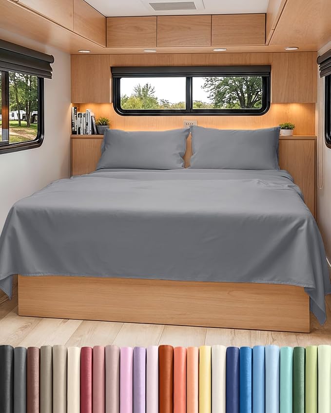 Short Queen RV Size 4 Piece Sheet Set - Comfy Breathable & Cooling Bed Sheets Set - Hotel Luxury Bedding for Women, Men, Kids, Teens, Boys & Girls - Deep Pockets & Ultra-Soft - Oeko-Tex - Steel Blue