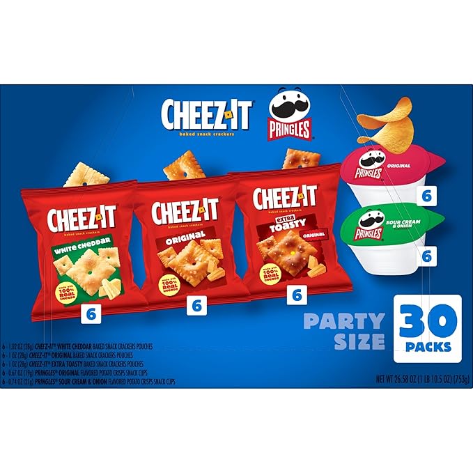 Cheez-It, Pringles, Salty Snacks, Party Size, Variety Pack, 26.58oz Box (30 Packs)