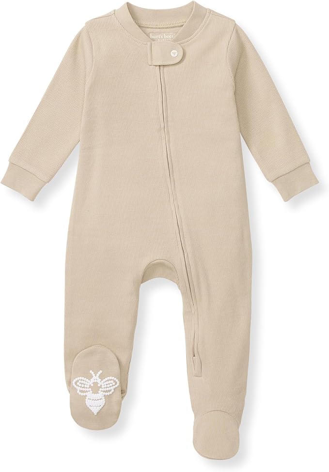 Burt's Bees Baby Boys Sleep and Play PJs, 100% Organic Cotton One-Piece Zip Front Romper Jumpsuit Pajamas