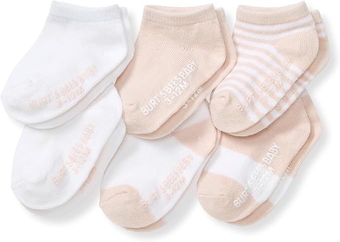 Burt's Bees Baby Baby Girls' Ankle Socks with Non-Slip Grips (6-Pack)