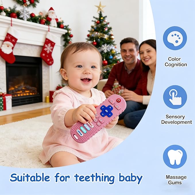 3 Pack Remote Control Shape Silicone Teethers for Babies Chew Toys, Teething Toys for Infant Toddlers,Baby Remote Control Toy, teethers for Babies 6-12 Months (Purple&Blue&Pink)