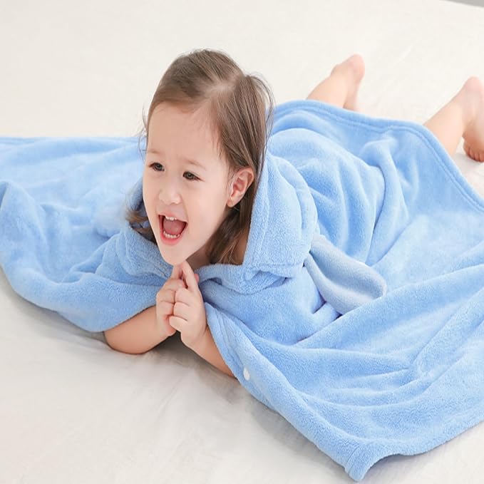 Toddler Bath Towel Baby Towels with Hood 27.5"X55" Ultra Absorbent Soft Bathrobe Blanket Kids Shower Towel for Girls and Boys(Sky Blue)