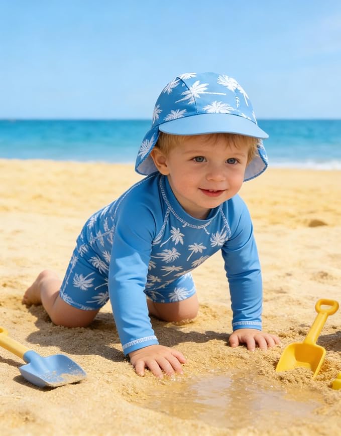 ADUKIDE Baby Boys Swimsuit Summer Beach Rash Guard Swimwear One Piece Sunsuit with Sun Hat 3-24 Months